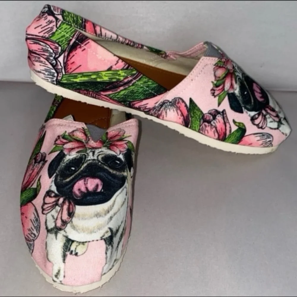 Groove bags Pink floral pug slip-ons loafer style women’s 7.5 shoes - Picture 5 of 7